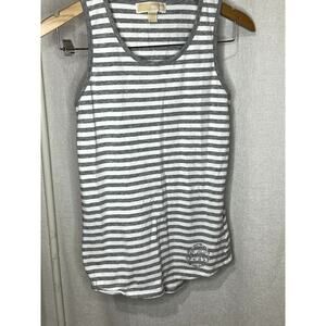 Michael Kors Gray White Striped Rhinestone Embellished Tank Top